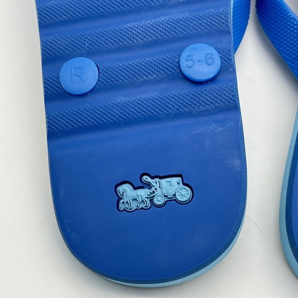 NWOT Coach Logo Zak Beach Thong Flip Flop Sandals Blue/Yellow Women’s Size 6 B - Picture 10 of 16